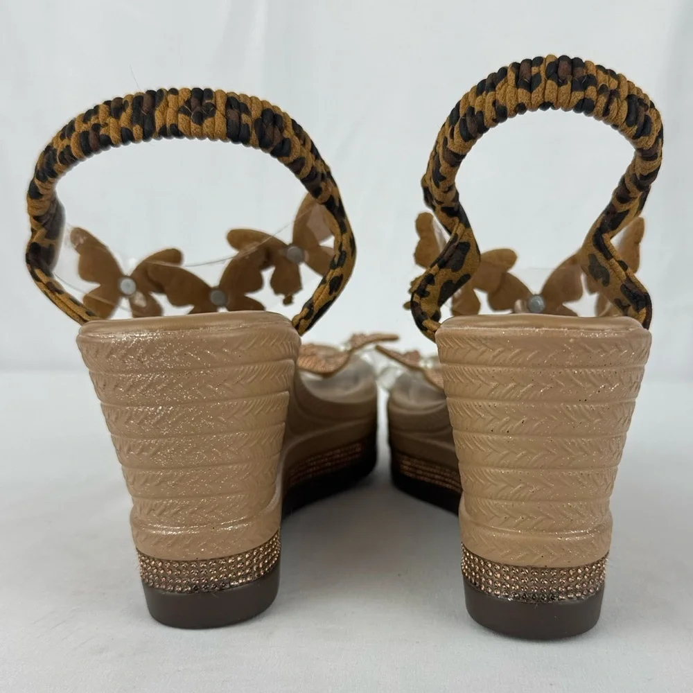 TEMU Branded Tan Wedges with Butterfly Straps